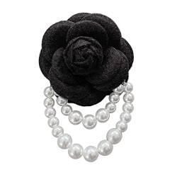 SueaLe Stoff Kamelie Blume Brosche Pins Perle Quaste Corsage Modeschmuck Broschen für Frauen Hemd Kragen Zubehör von SueaLe