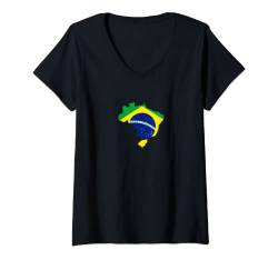 Damen Brasilien Flagge Brazil Fahne Brasilianische Wappen Brasil T-Shirt mit V-Ausschnitt von Südamerika Lateinamerika Brasilianer Land Brazil