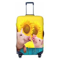 Hochelastische Spandex-Kofferabdeckung, Gepäckabdeckung, Schutz, klein, passend für 45,7 bis 53,3 cm, niedliche Schweine, Sonnenblumen, gelbe Drucke, weiß, L von Suehome