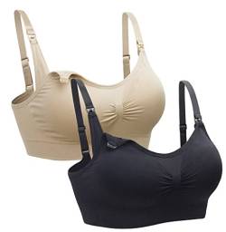 Suekaphin Damen 2pack still-BH BH ohne bügel schlafen Schwangerschafts-BH stillen BH Medium Schwarz+beige von Suekaphin