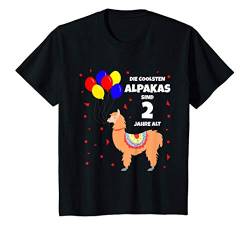 Kinder Cooles Alpaka T-Shirt Geburtstag 2 Jahre Party Luftballons T-Shirt von Süße Alpaka Bekleidung - Tshirt