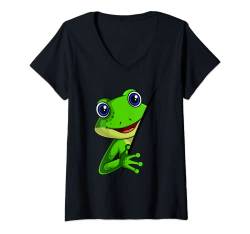 Damen Frosch Kinder Jungen Mädchen Frösche T-Shirt mit V-Ausschnitt von Süße Frosch Liebhaber Geschenke