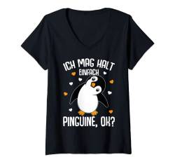 Damen Ich mag halt Pinguine Kinder Damen Herren Penguin T-Shirt mit V-Ausschnitt von Süße Pinguin Liebhaber Geschenke