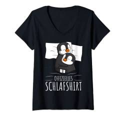 Damen Offizielles Schlafshirt Pinguin Schlafanzug Penguin T-Shirt mit V-Ausschnitt von Süße Pinguin Liebhaber Geschenke