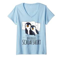 Damen Offizielles Schlafshirt Pinguin Schlafanzug Schlafen Penguin T-Shirt mit V-Ausschnitt von Süße Pinguin Liebhaber Geschenke
