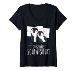 Damen Offizielles Schlafshirt Pinguin Schlafanzug Schlafen Penguin T-Shirt mit V-Ausschnitt von Süße Pinguin Liebhaber Geschenke