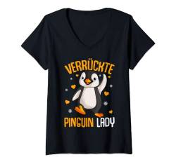 Damen Verrückte Pinguin Lady Penguin Damen T-Shirt mit V-Ausschnitt von Süße Pinguin Liebhaber Geschenke