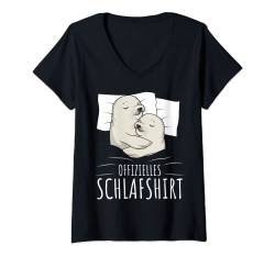 Damen Offizielles Schlafshirt Robbe Schlafen Robben T-Shirt mit V-Ausschnitt von Süße Robbe Geschenkideen