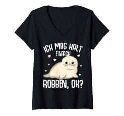 Damen Robbe Seehund Seelöwe Robben Kinder Mädchen T-Shirt mit V-Ausschnitt von Süße Robbe Geschenkideen