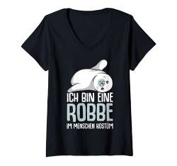 Damen Robbe Seehund Seelöwe Robben Mädchen Jungen Kinder T-Shirt mit V-Ausschnitt von Süße Robbe Geschenkideen