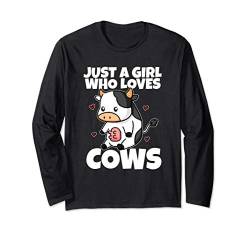 Just A Girl Who Loves Cows Lustiges Kuh Kostüm Milch Bauer Langarmshirt von Süßes Baby Kuh Geschenk für Mädchen und Frauen