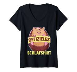 Damen Igel Schlaf Pyjama I Schlafanzug Morgenmuffel schlafen T-Shirt mit V-Ausschnitt von Süßes Geschenk für Langschläfer & Schlafmützen