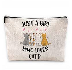 Kosmetiktasche mit Aufschrift Just A Girl Who Loves Cats, niedliche Cartoon-Katzen-Kosmetiktasche für Frauen und Mädchen, Weihnachts- oder Geburtstagsgeschenke für Katzenliebhaber, Mädchen, von Sufamb