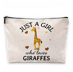 Kosmetiktasche mit Aufschrift Just A Girl Who Loves Giraffen, niedliche Cartoon-Giraffe, Kosmetiktasche für Frauen und Mädchen, Weihnachts- oder Geburtstagsgeschenke für Giraffenliebhaber, von Sufamb