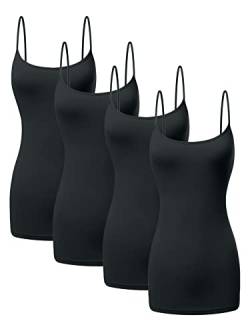 Sugar Sunday Langes Baumwoll-Camisole Spaghettiträger Tank Top für Frauen Basic Cami Tops Damen Unterhemden Pack 1–4, 4er-Pack - 4 Schwarz, Klein von Sugar Sunday