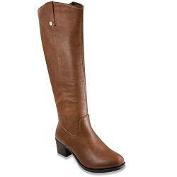 Damen Reitstiefel Absatz Kniehohe Stiefel mit hohem Schaft, Cognac, 43 EU von Sugar