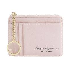 Sugeru®Portemonnaie Damen Mini,Kleine PU Leder Geldbörse Damen mit Reißverschluss,viele Fächer,Schlüsselanhänger,Zipper Portmonee Damen mit 8Kartenfächern,Schmal Minimalistischer Kartenetui (Rosa) von Sugeru