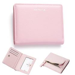 Sugeru®Portemonnaie Kleines Mini Kurzer Damen aus Weichem PU Leder mit Schnappverschluss | Geldbörse Damen Viele Fächer,Kreditkartenetui,Ausweisfenster,Münzfach Zipper,Geldbeutel Kurzformat (Rosa) von Sugeru