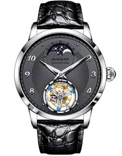 S429.02 Tourbillon Master MoonPhase Seagull ST8235 Uhrwerk Saphir Kristall Herren Business Luxus Mechanische Armbanduhr 1963, silber von Sugess