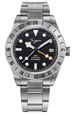 SUGESS GMT, Schwarz, NH34, gewölbter Saphir, Lume, 100 m, Mikro-Verstellverschluss, Schwarz , Armband von Sugess