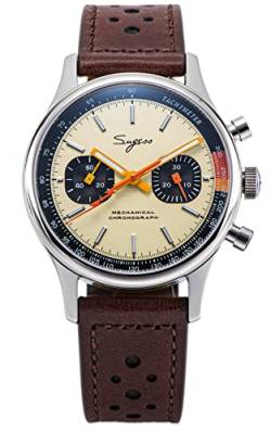 SUGESS Seagull ST1901 Panda 40 mm Cream Racing Chronograph Saphir 1963 braunes Leder V2 BNIB, cremefarben, Gurt von Sugess