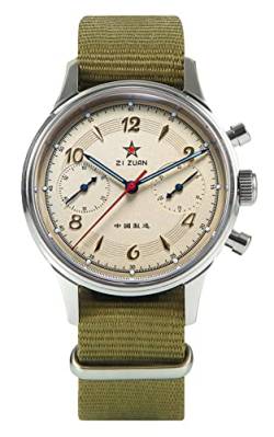 Seagull 1963 ST1901 Venus 38 mm Chronograph Saphir-Lumen-Display, 2 Riemen, Beige von Sugess