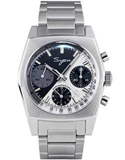 Sugess S419BWS Chrono Heritage Herren-Armbanduhr, schwarzweißes Zifferblatt, 316l Stahl, mechanisch, Möwe 1963, silber von Sugess