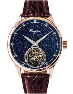 Sugess SU8230STRG Blau Gold Stein Zifferblatt Tourbillon Master Seagull ST8230 Uhrwerk Saphir Kristall Herren Business Luxus Mechanische Armbanduhr 1963, Rose Gold, 41 mm, Riemen von Sugess