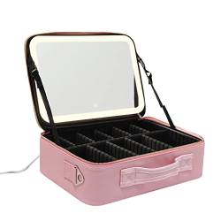 Make up Tasche mit Spiegel und Licht, Großem Kosmetikkoffer mit 3-farbigem LED-beleuchtetem Make-up-Organizer, Multifunktional Make up Organizer Tasche mit Verstellbare Trennwände von SuhoFutus