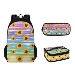 Suhoaziia 3-teiliges Rucksack-Set mit Lunchbox und Federmäppchen, für Grundschulen, Studenten, Büchertasche, leichte Laptoptasche für Mädchen, Jungen, Kinder, Teenager, von Suhoaziia