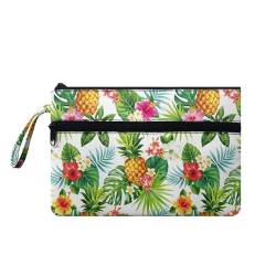 Suhoaziia Damen-Handtasche mit Handgelenk, Ananas-Blume, Münzkarten-Geldbörse mit Vordertasche, Kreditkarten-Organizer, Schlüsselband, Geldbörse für Frauen von Suhoaziia