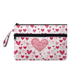 Suhoaziia Damen-Handtasche mit pinken Herzen, Geldbörse, für Make-up, Kulturbeutel, geeignet für Outdoor, Shopping, Büro, Valentinstag von Suhoaziia