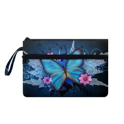 Suhoaziia Damen-Handtaschen mit Handgelenkschlaufe, Make-up-Kulturbeutel, Handyhalter, Reise-Organizer-Tasche mit Taschen, blau mit schmetterlingen, M von Suhoaziia