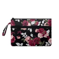 Suhoaziia Damen-Handtaschen mit Reißverschluss, Make-up-Kulturbeutel, Umschlag, Geldbörse mit Vordertasche, Rot / Rosa von Suhoaziia