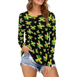 Suhoaziia Damen Tunika Drop Langarm Shirt Tops Casual Crewneck Sweartshirts Größe XS-6XL, Jamaika-Flagge Herz, XXL von Suhoaziia