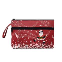 Suhoaziia Handgelenk-Handtaschen für Damen, Make-up-Tasche mit tragbarem Seil, Reißverschluss, Kleingeldbörse, Münzkarten-Geldbörse, Musik Weihnachtsmann, Small von Suhoaziia