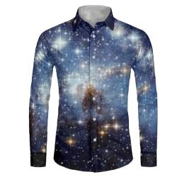 Suhoaziia Herren Langarm Kleid Hemd Slim Fit Casual Grafik Business formelle Button Down Hemden, Universum Galaxie Sterne, L von Suhoaziia