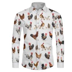 Suhoaziia Herren Langarmhemd, normale Passform, lässiges Button-Down-Shirt für Herren und Teenager, Größe XS-6XL, Huhn Henne Hahn, XL von Suhoaziia