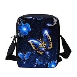 Suhoaziia Kleine Kuriertasche für Damen und Mädchen, leichte Umhängetasche mit verstellbaren Trägern, Blue Galaxy Schmetterling Floral, Einheitsgröße von Suhoaziia