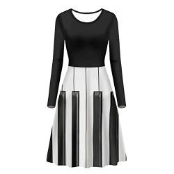 Suhoaziia Langärmeliges Kleid für Damen und Mädchen, lässig, weich, Rundhalsausschnitt, knielang, hohe Taille, Realistisches Klavier, Medium von Suhoaziia