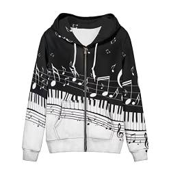 Suhoaziia Reißverschluss Sweatshirt mit Tasche Casual Kordelzug Hoodies für Frauen Langarm Pullover Tops Größe XS-5XL, Musiknoten Klaviertasten, 46 von Suhoaziia