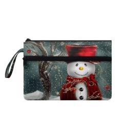 Suhoaziia Schneemann Damen-Handtaschen mit Handgelenk, Weihnachten, großes Fassungsvermögen, Reise-Organizer, Geldbörse, Clutch, Kreditkartenhalter, Make-up-Tasche von Suhoaziia