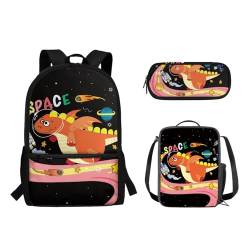 Suhoaziia Schulranzen-Rucksack, 3-teiliges Set, mit Lunchtasche und Federmäppchen, für Jungen und Mädchen, Kinder, Laptoptasche, Grundschule, Mittelschule, Tagesrucksack, 3-in-1, Weltraum-Dinosaurier, von Suhoaziia