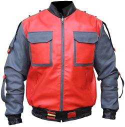 Herren-Bomberjacke, Rot und Grau, leicht, Back to The Futur, Teil 2, McFly Kunstleder, Bikerjacke, Rot/Grau, XL von Suiting Style