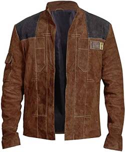 Herren Star Han Solo Wars Vintage Motorrad Biker Braun Wildleder Lederjacke Kostüm, Echtes Leder, XXXL von Suiting Style