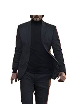 John Keanu Reeves Black Wick Suit Kostüm | 3-teiliger Anzug Slim Fit 2 Knöpfen Blazer Weste und Hose, Schwarz , Large von Suiting Style