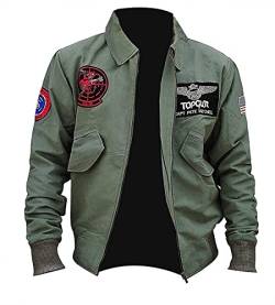 Suiting Style Herren Tom Cruise Top Air Force G1 Maverick Flight Aviator Pilot Bomber Grün Baumwolle Jacke, grün, XL von Suiting Style