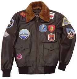 Suiting Style Herren Top Tom Cruise Maverick Braun Flight Rindsleder Jacke Abnehmbarer Fellkragen WW2 Bomberjacke, braun, XL von Suiting Style