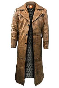 Suiting Style Herren-Trenchcoat, braunes Leder, Vintage-Mantel unter dem Knie, Original-Lammfell-Ledermantel, Leder, L von Suiting Style