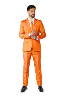 Suitmeister Anzüge für Herren - Mit Jackett, Hose und Krawatte mit Festlichen Print Solid Orange - XXL von Suitmeister